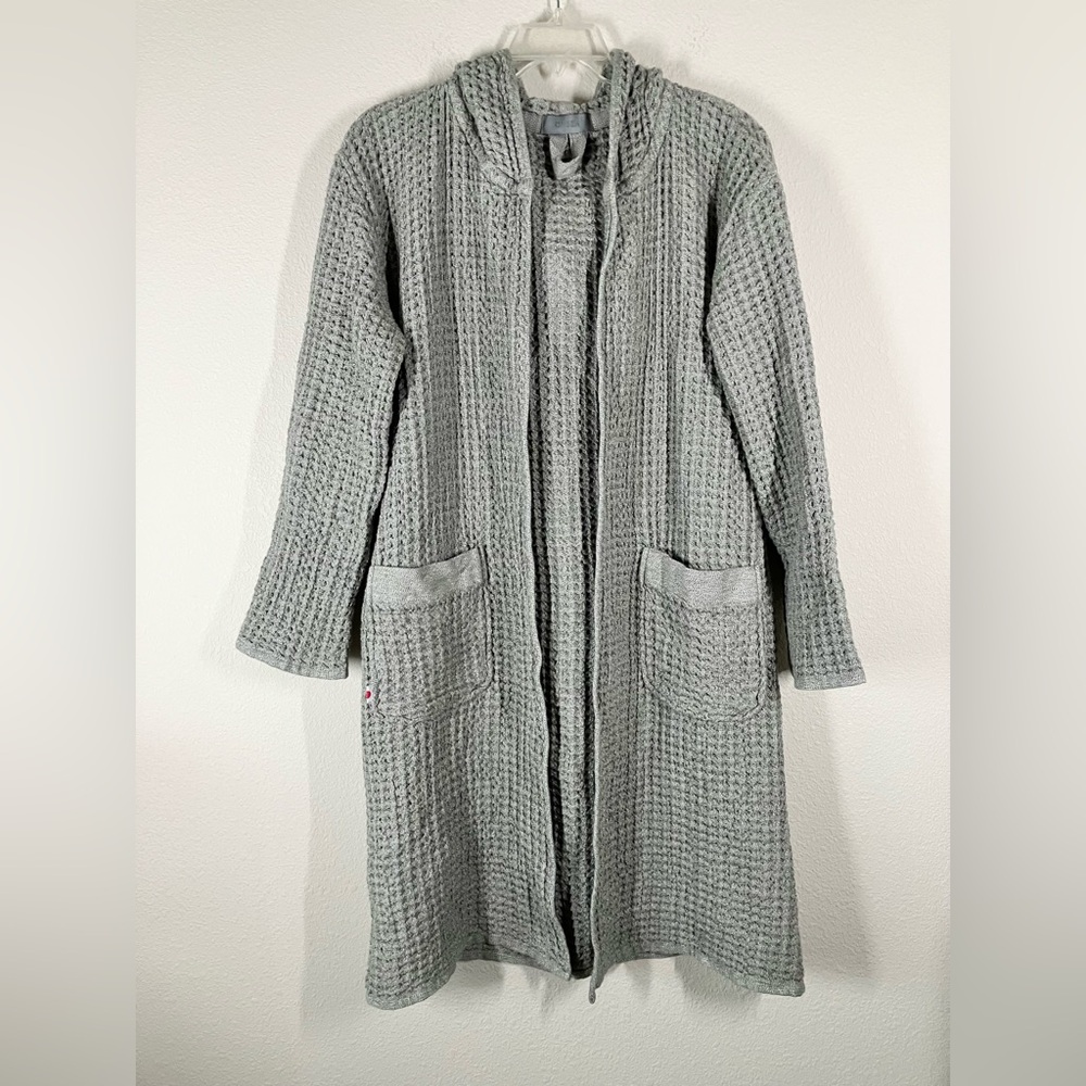 ONSEN Cotton Waffle Bath Robe Unisex S Hood Pockets NO BELT Loungewear Gray‎